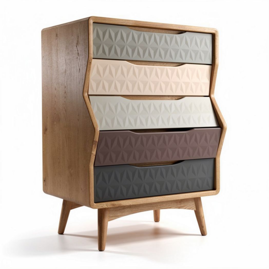 Ladenkast van hout met vier gekleurde lades 80 x 60 x 110cm