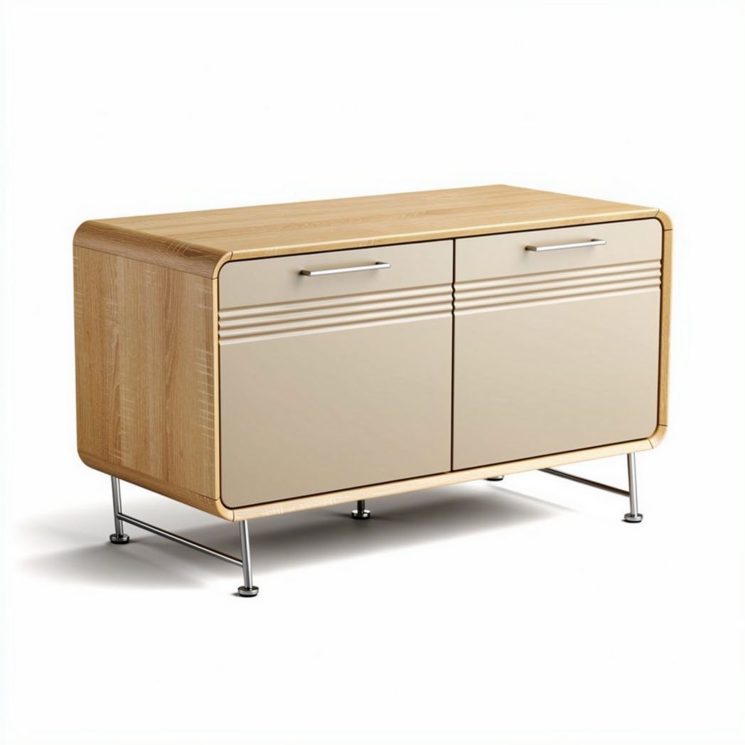 Houten dressoir met twee deuren in crème en afmetingen 80 x 45 x 55cm