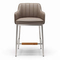 Houten barkruk met metalen frame en gestreepte stoffering in taupe 45 x 45 x 105cm